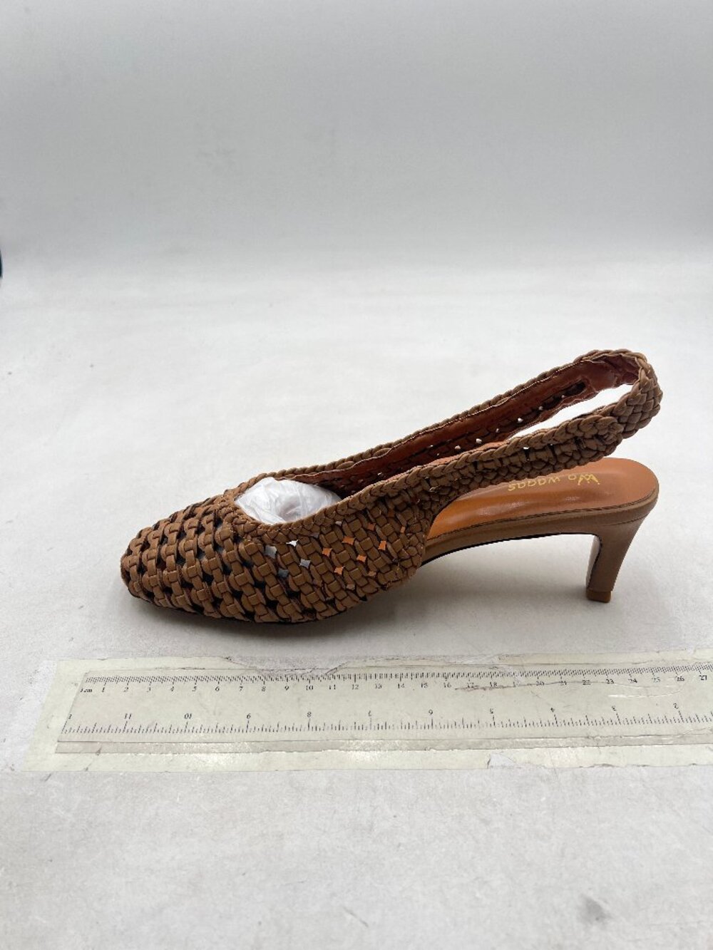 Wo Wagas Brown Slingback Strap Square Toe Pump Slip On Kitten Heel Sandal